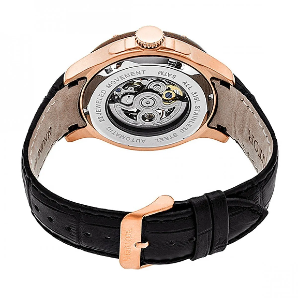 Heritor Automatic Belmont Wood Bezel Skeleton Leather-Band Watch