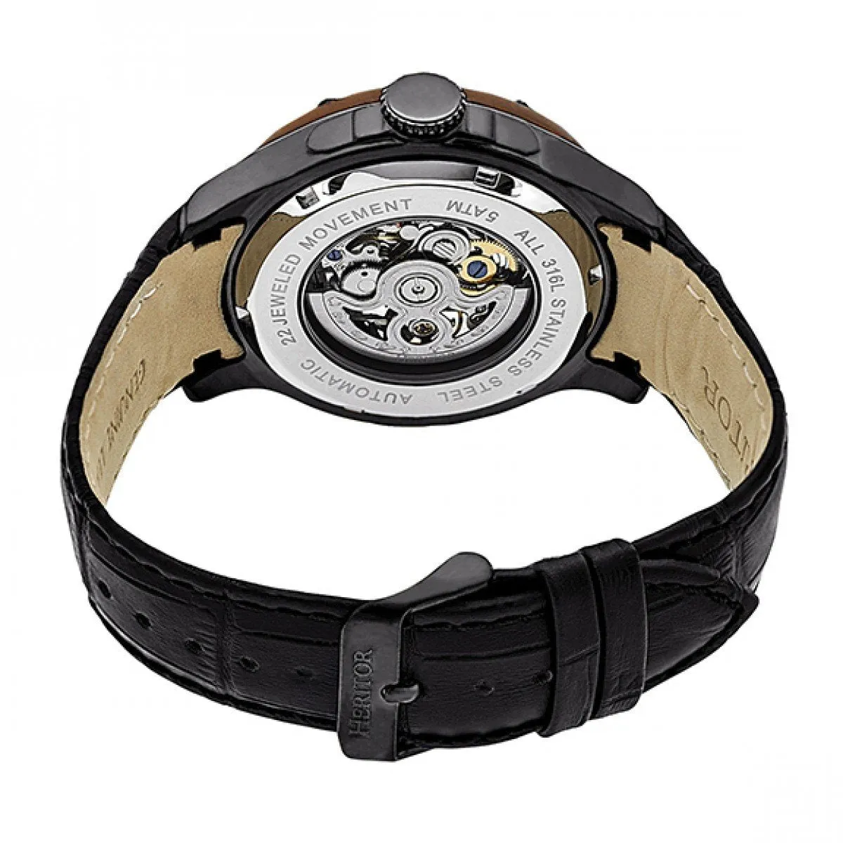 Heritor Automatic Belmont Wood Bezel Skeleton Leather-Band Watch