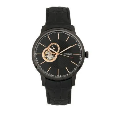 Heritor Automatic Landon Semi-Skeleton Leather-Band Watch