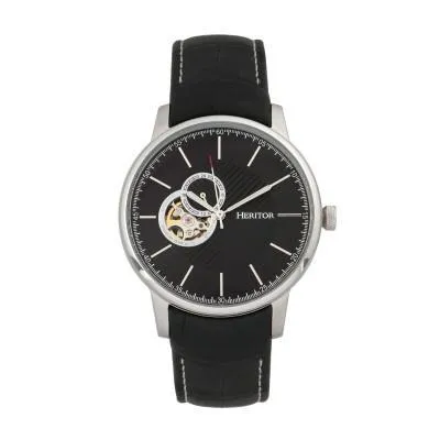 Heritor Automatic Landon Semi-Skeleton Leather-Band Watch