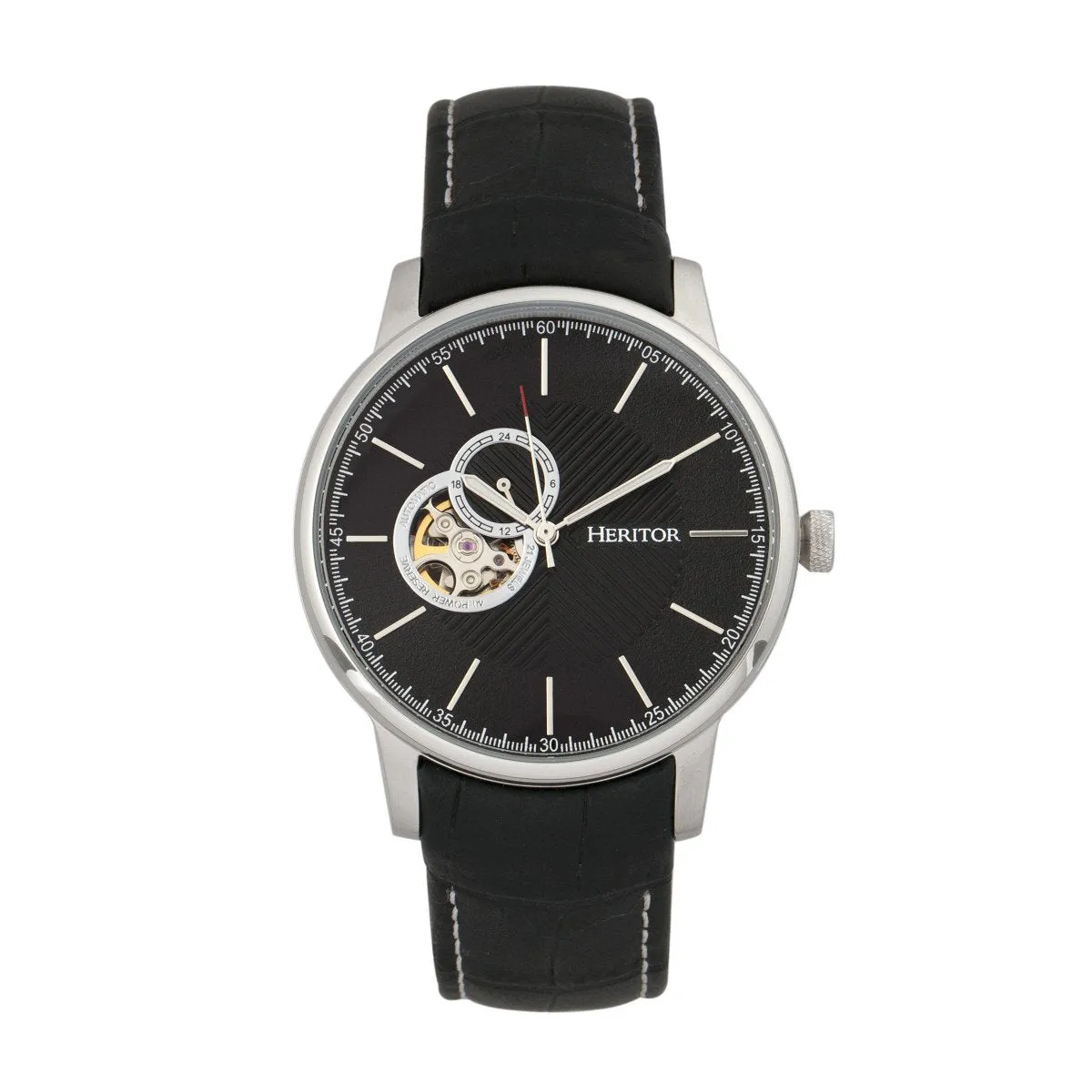 Heritor Automatic Landon Semi-Skeleton Leather-Band Watch