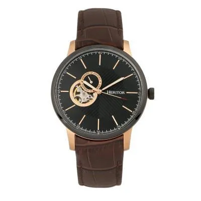 Heritor Automatic Landon Semi-Skeleton Leather-Band Watch