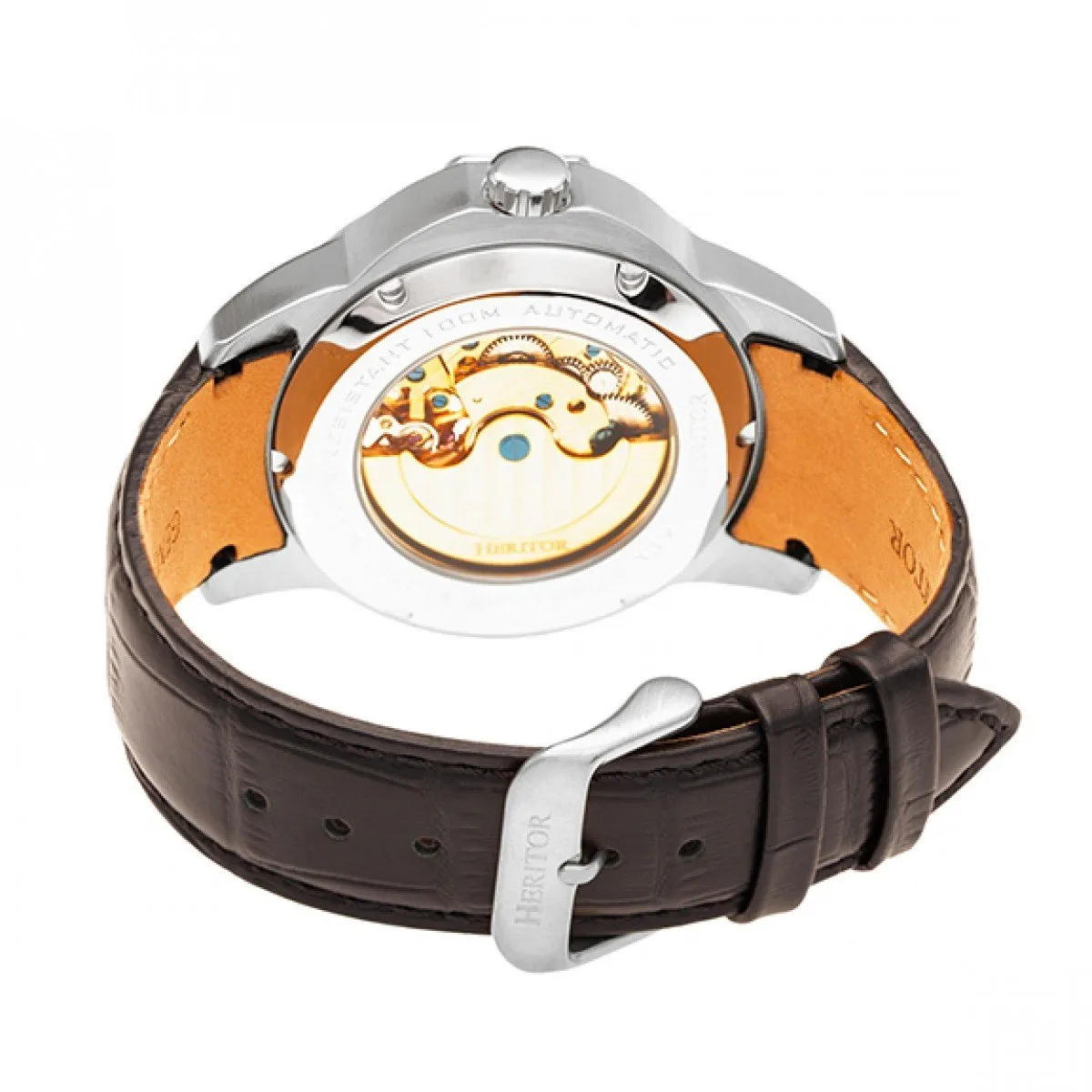 Heritor Automatic Windsor Semi-Skeleton Leather-Band Watch