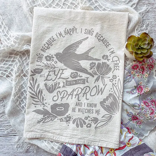 His Eye is on the Sparrow Hymn Tea Towel