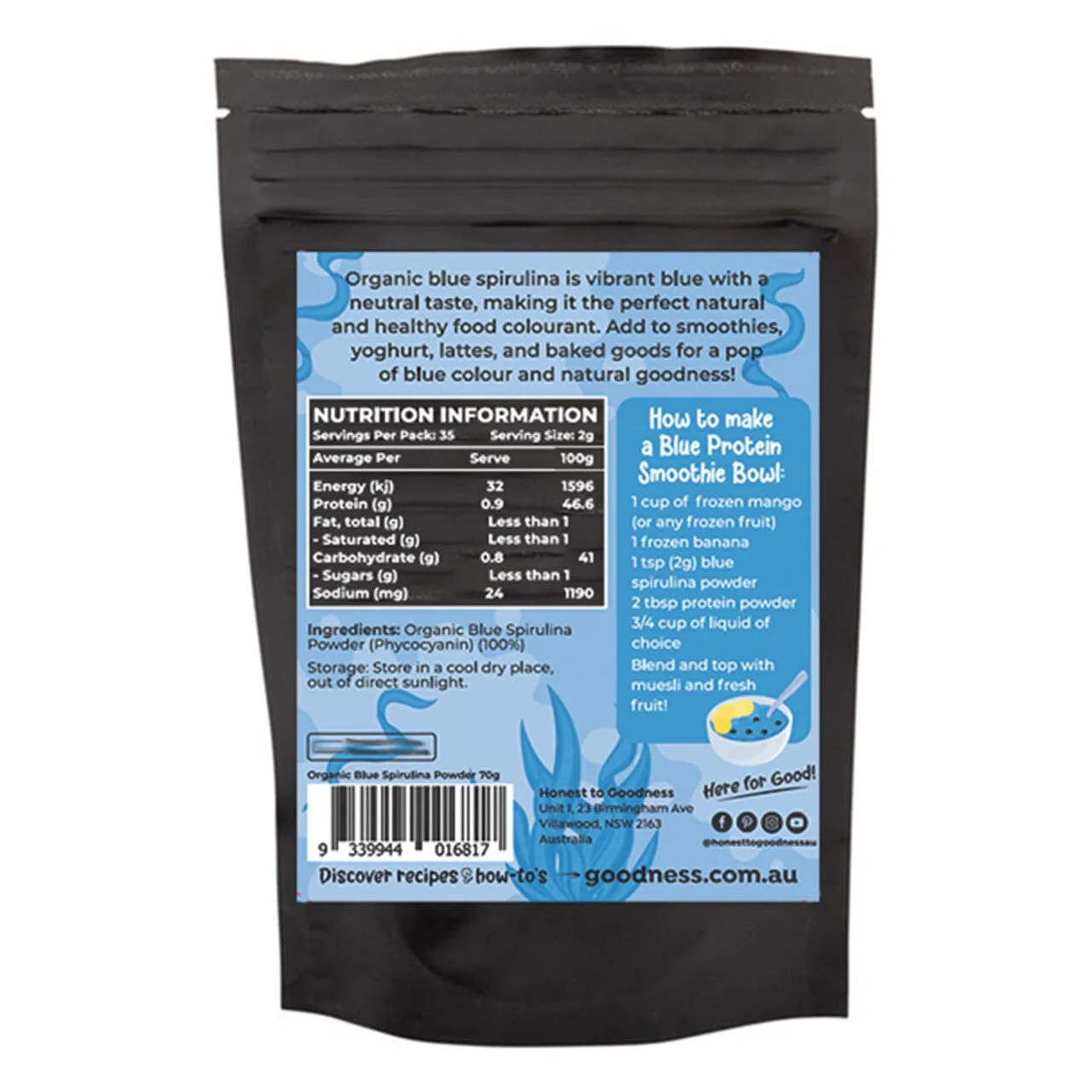 Honest To Goodness Organic Blue Spirulina Powder