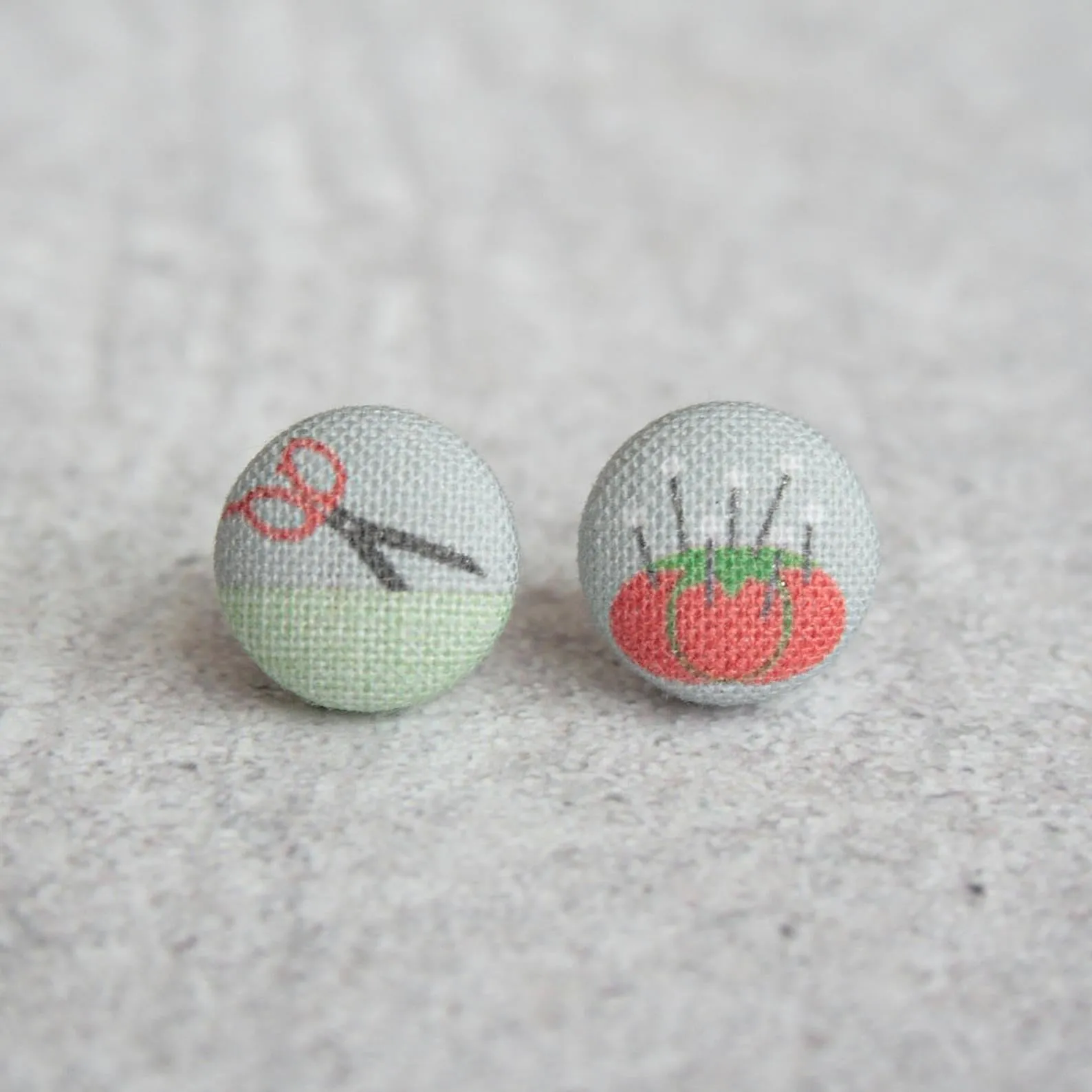 I LOVE Sewing Cloth Button Earrings