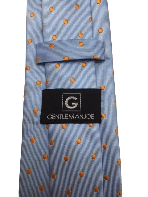 Light Blue Tie with Orange Polka Dots