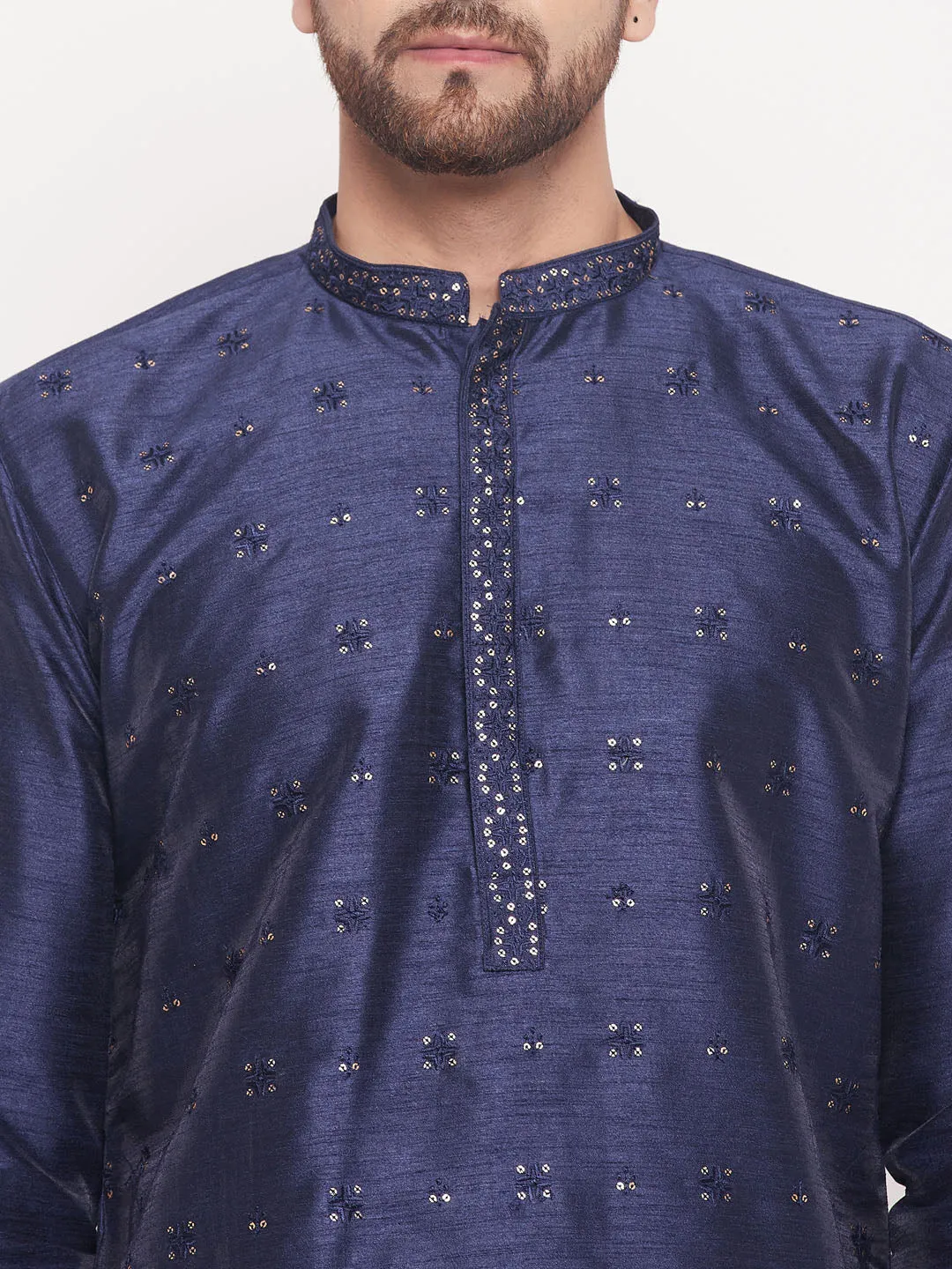 Men's Classic Embroidered Silk Blend Kurta - Vastramay