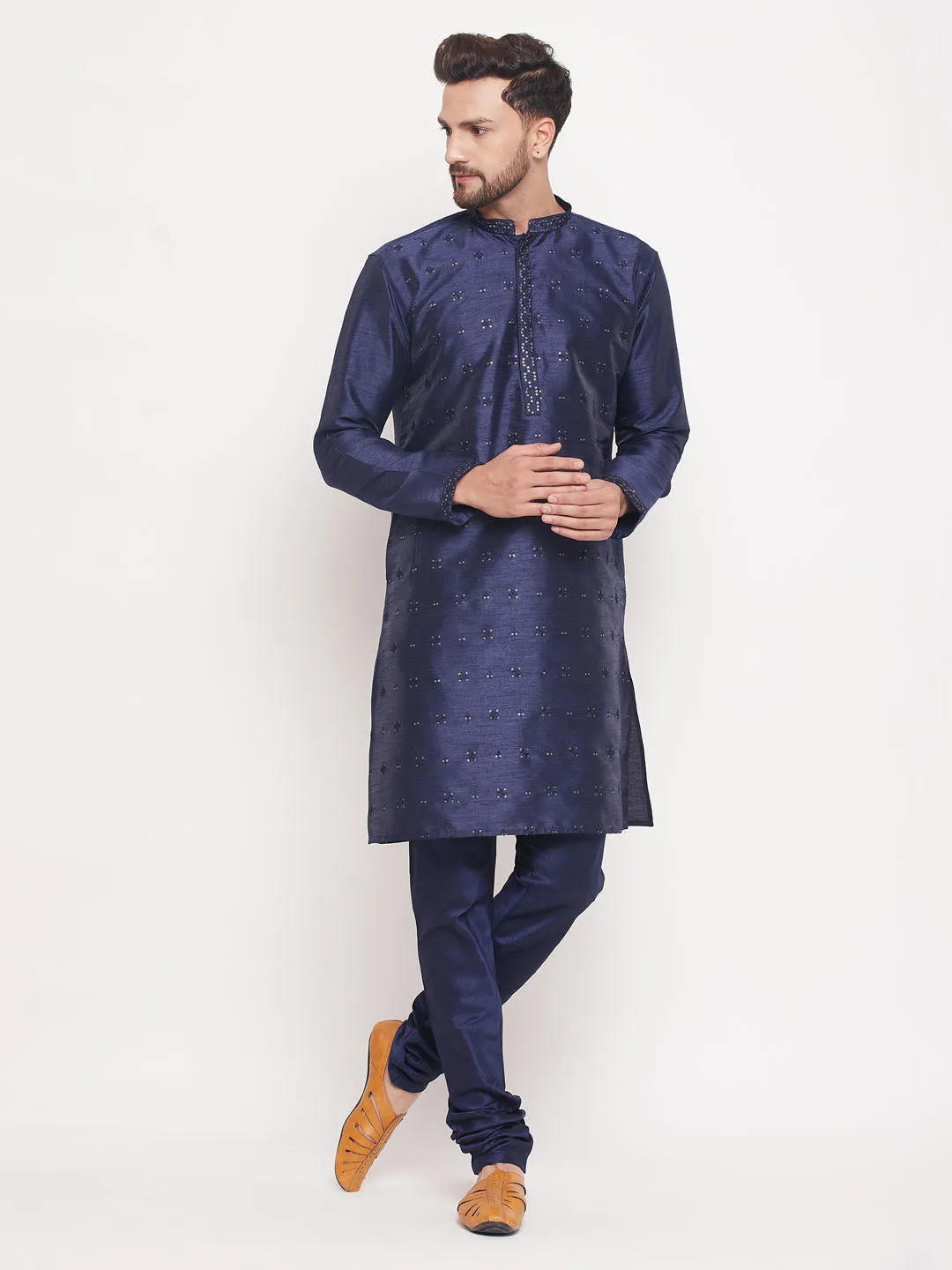 Men's Classic Embroidered Silk Blend Kurta - Vastramay