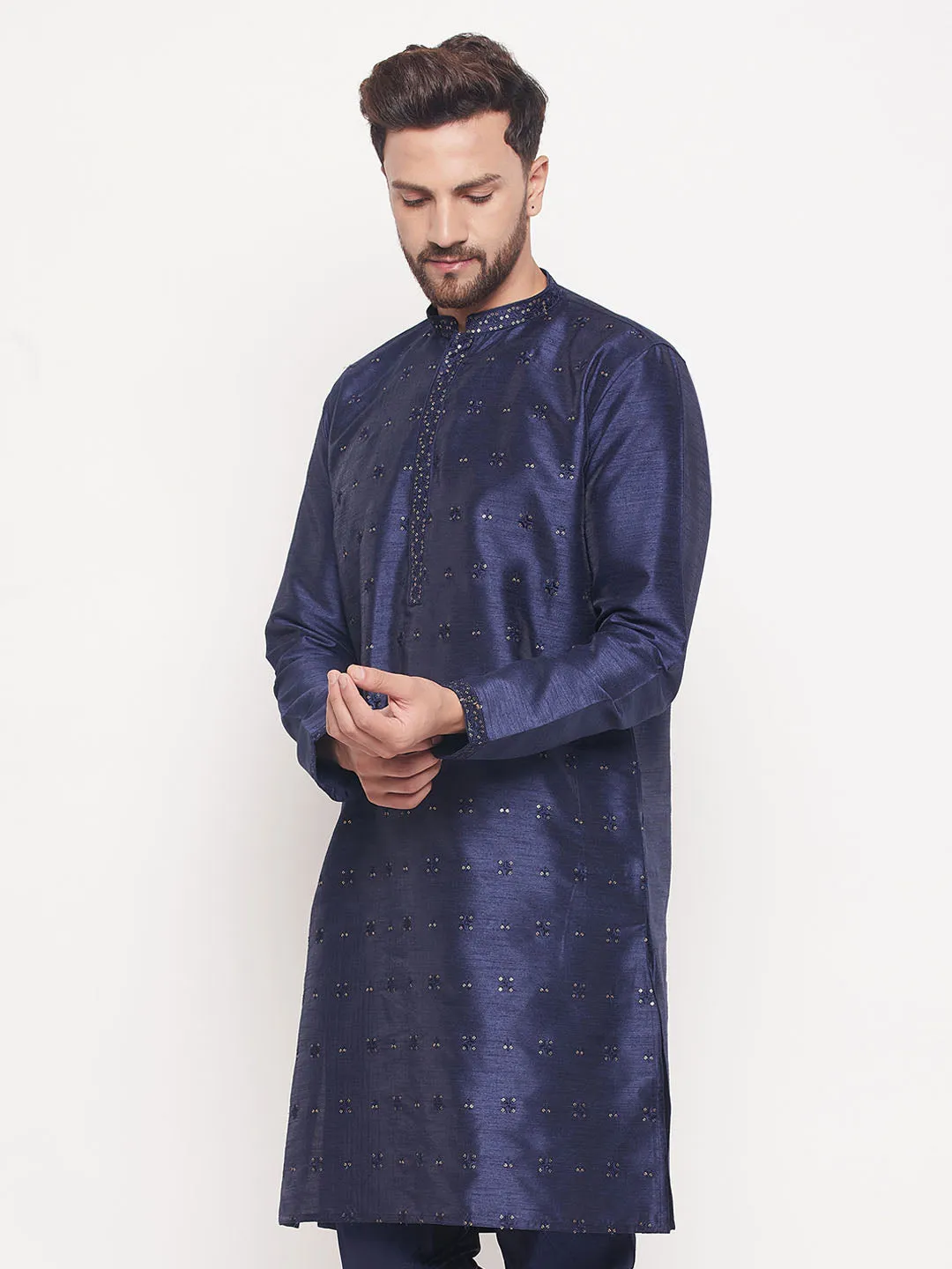 Men's Classic Embroidered Silk Blend Kurta - Vastramay