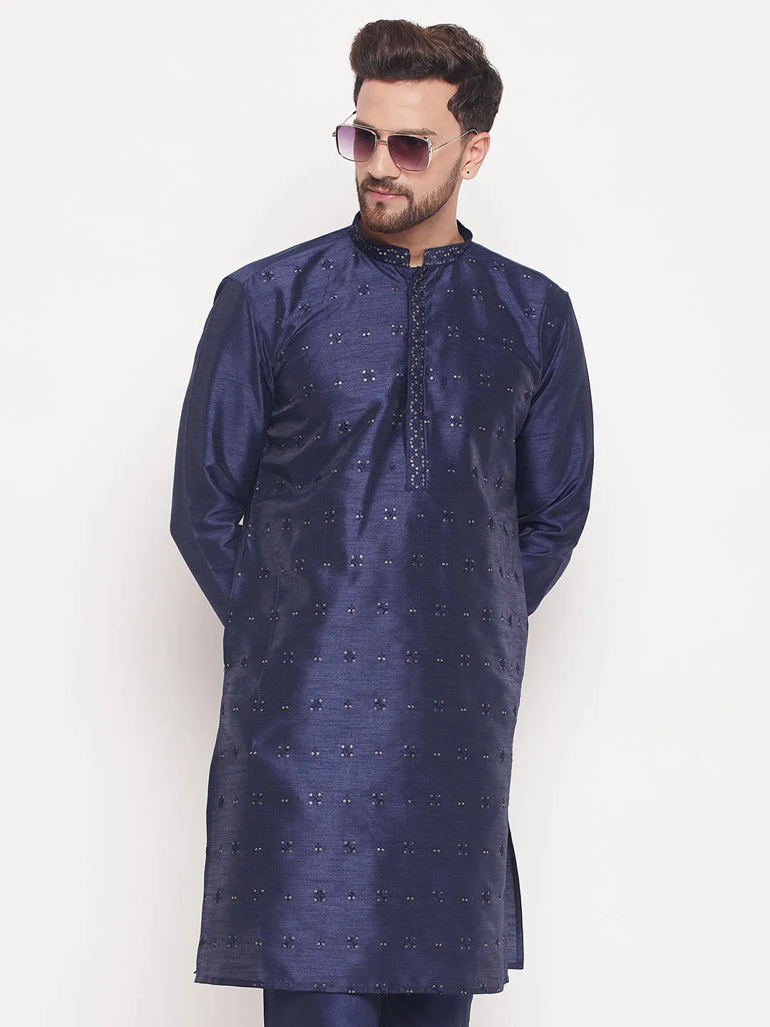 Men's Classic Embroidered Silk Blend Kurta - Vastramay