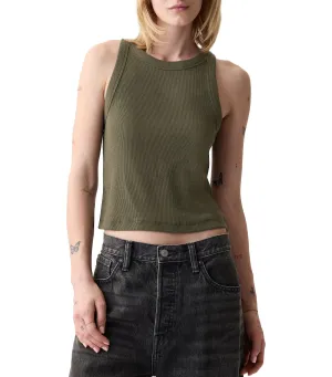 Modern Rib Cropped Halter Top Olive Night