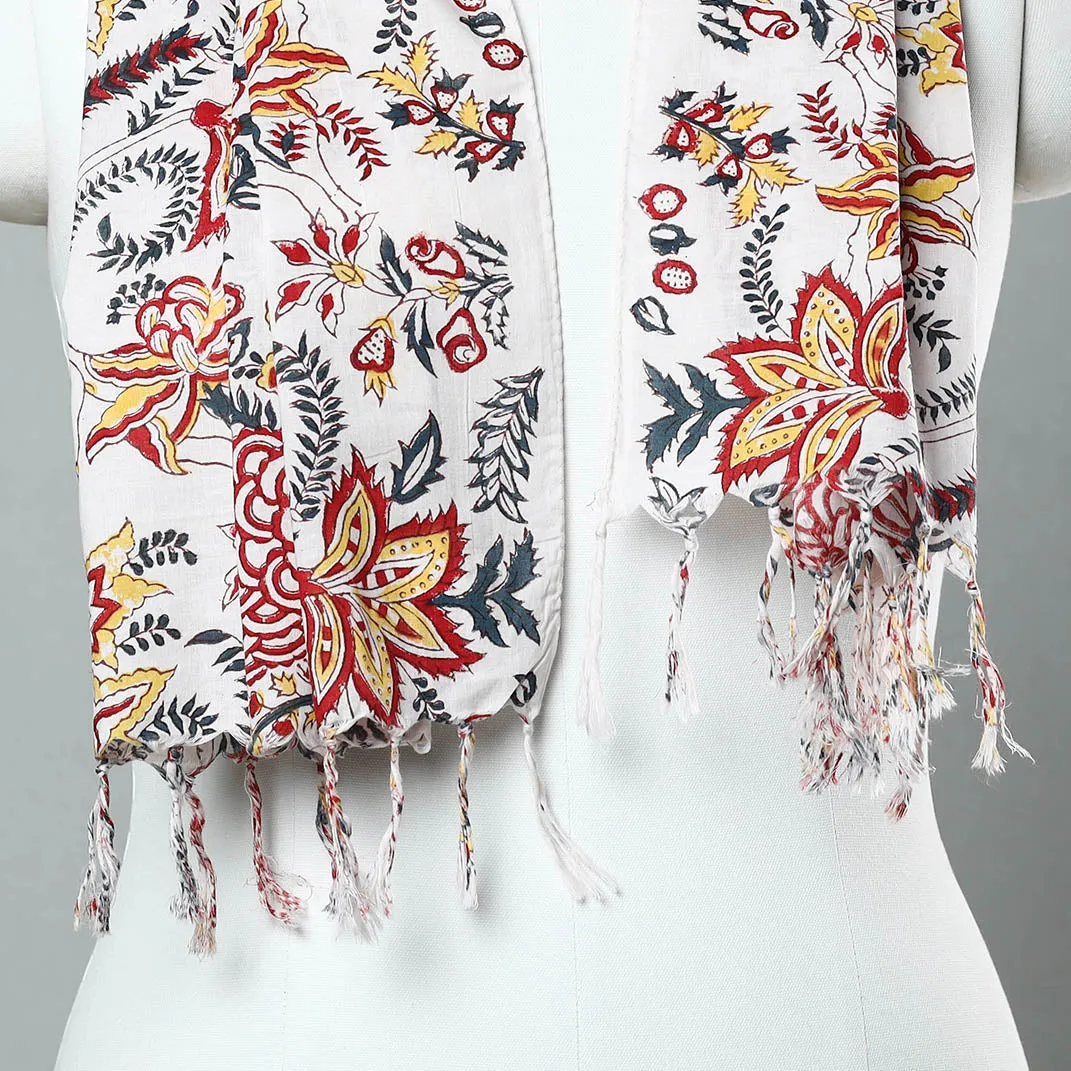 Multicolor - Sanganeri Block Printed Cotton Stole with Tassels 17