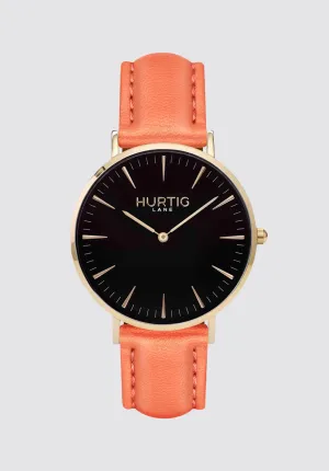 Mykonos Vegan Leather Watch Gold | Black & Coral