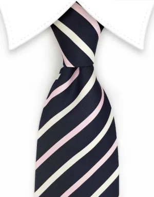 Navy Blue, Pink & White Striped Tie