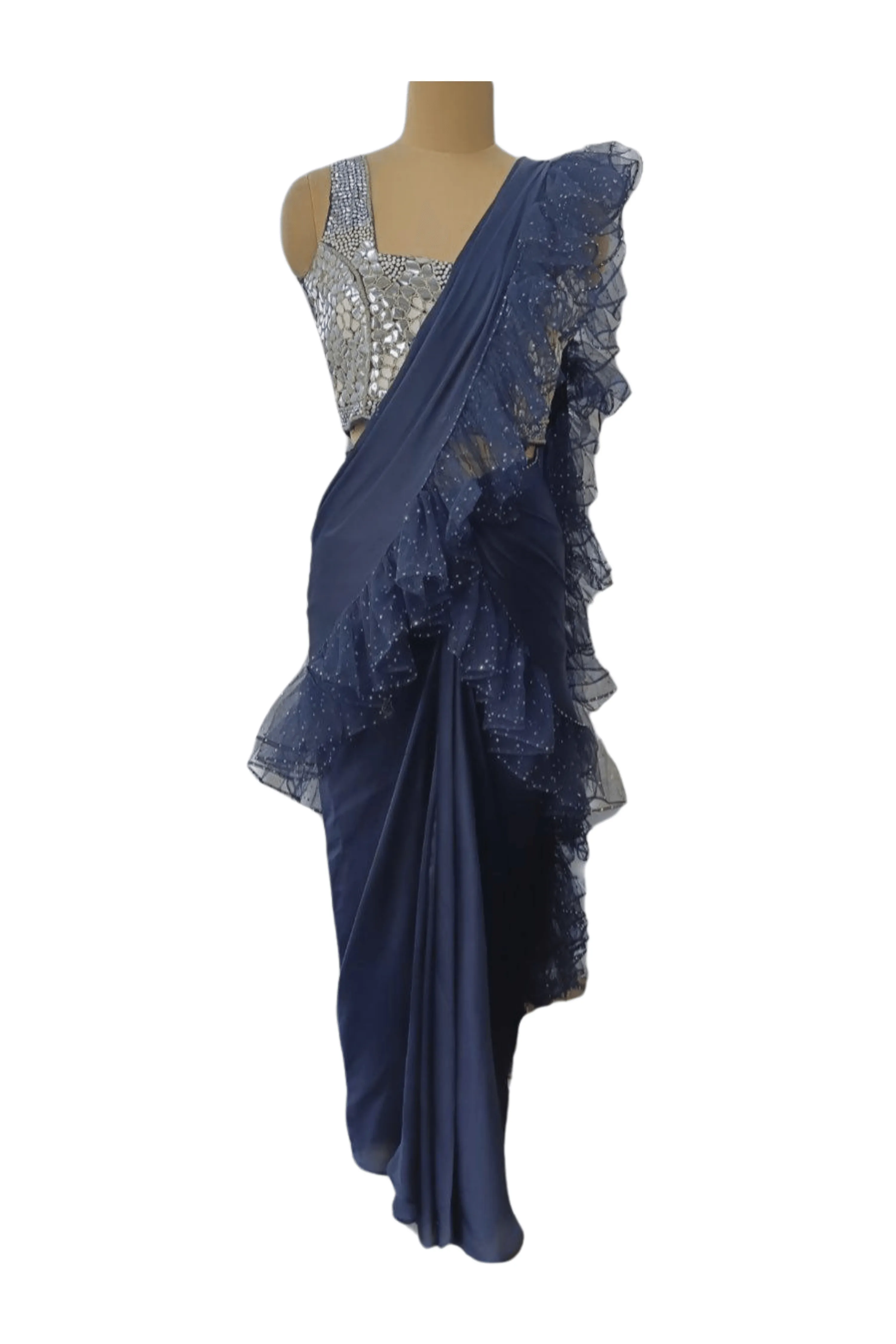 Navy Blue Ruffle Saree