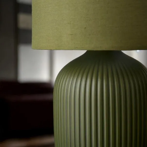 Olive Green Ribbed Ceramic Table Lamp