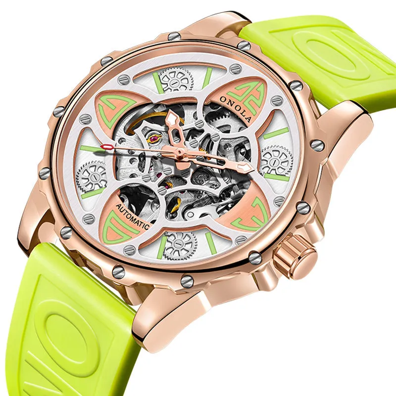 ONOLA 4 Leaf Clover Mechanical Skeleton Watch for Men