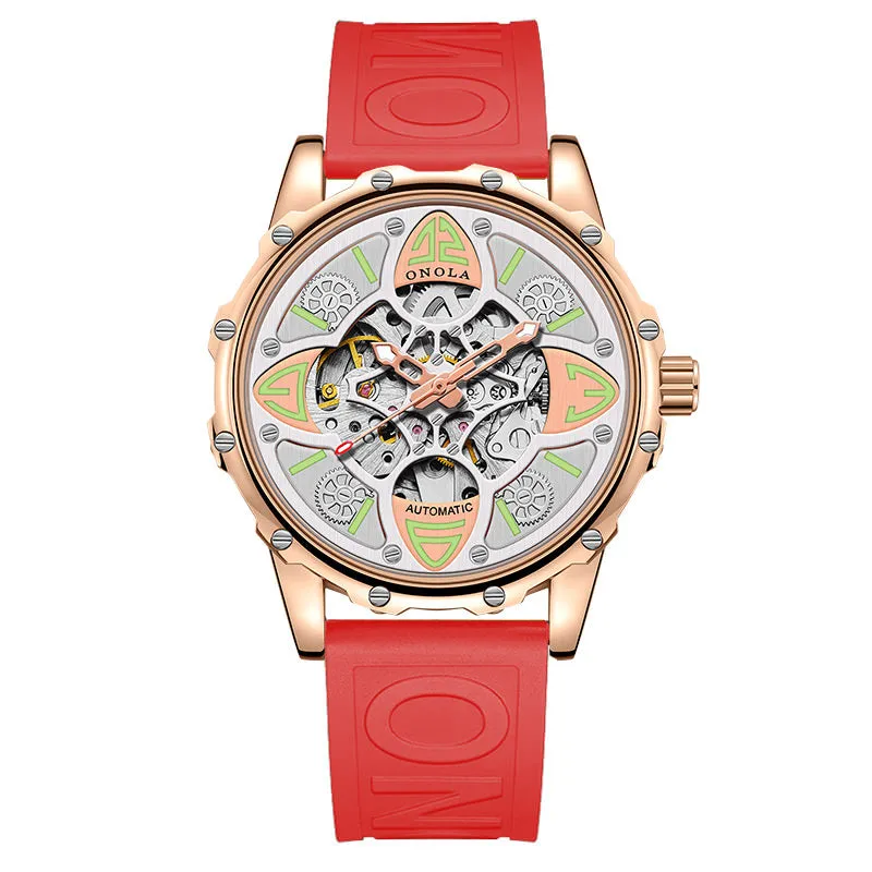 ONOLA 4 Leaf Clover Mechanical Skeleton Watch for Men