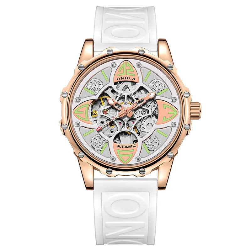 ONOLA 4 Leaf Clover Mechanical Skeleton Watch for Men