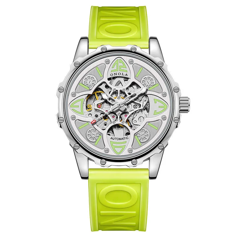 ONOLA 4 Leaf Clover Mechanical Skeleton Watch for Men