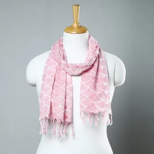 Pink - Sanganeri Block Printed Cotton Stole with Tassels 241