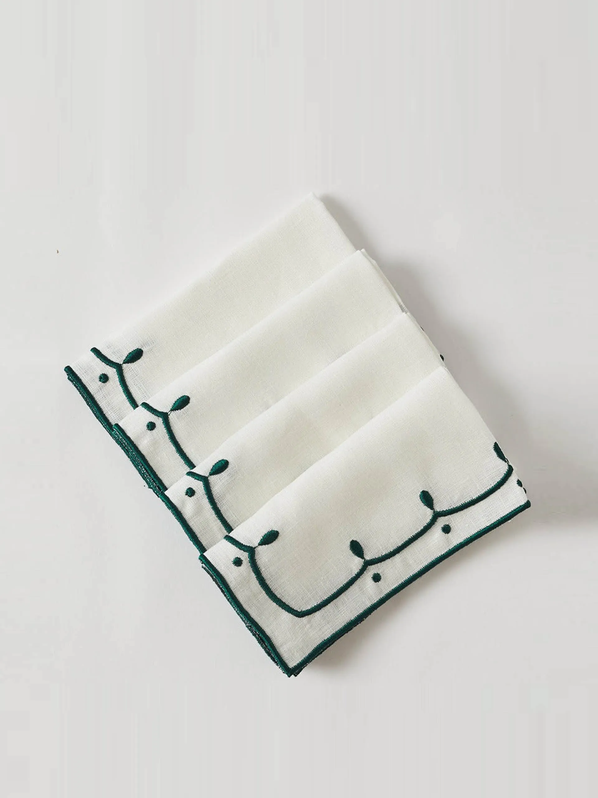 Poppy white and green napkins, set of 4