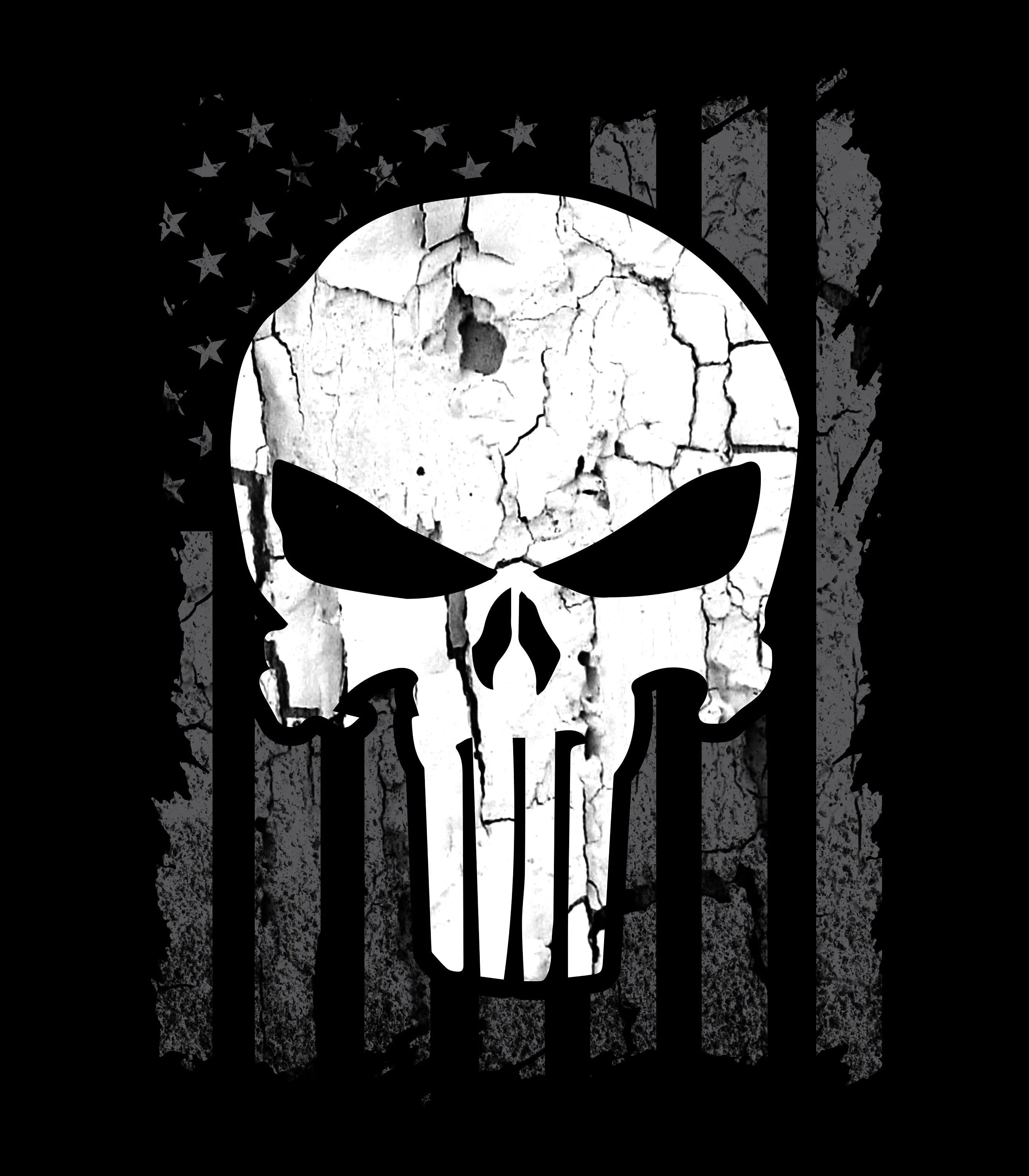 Punisher Black Crew Neck-T-shirt | Grunge Punisher T-shirt | Patriotic Flag Shirt | American flag Grunge Punisher T-shirt