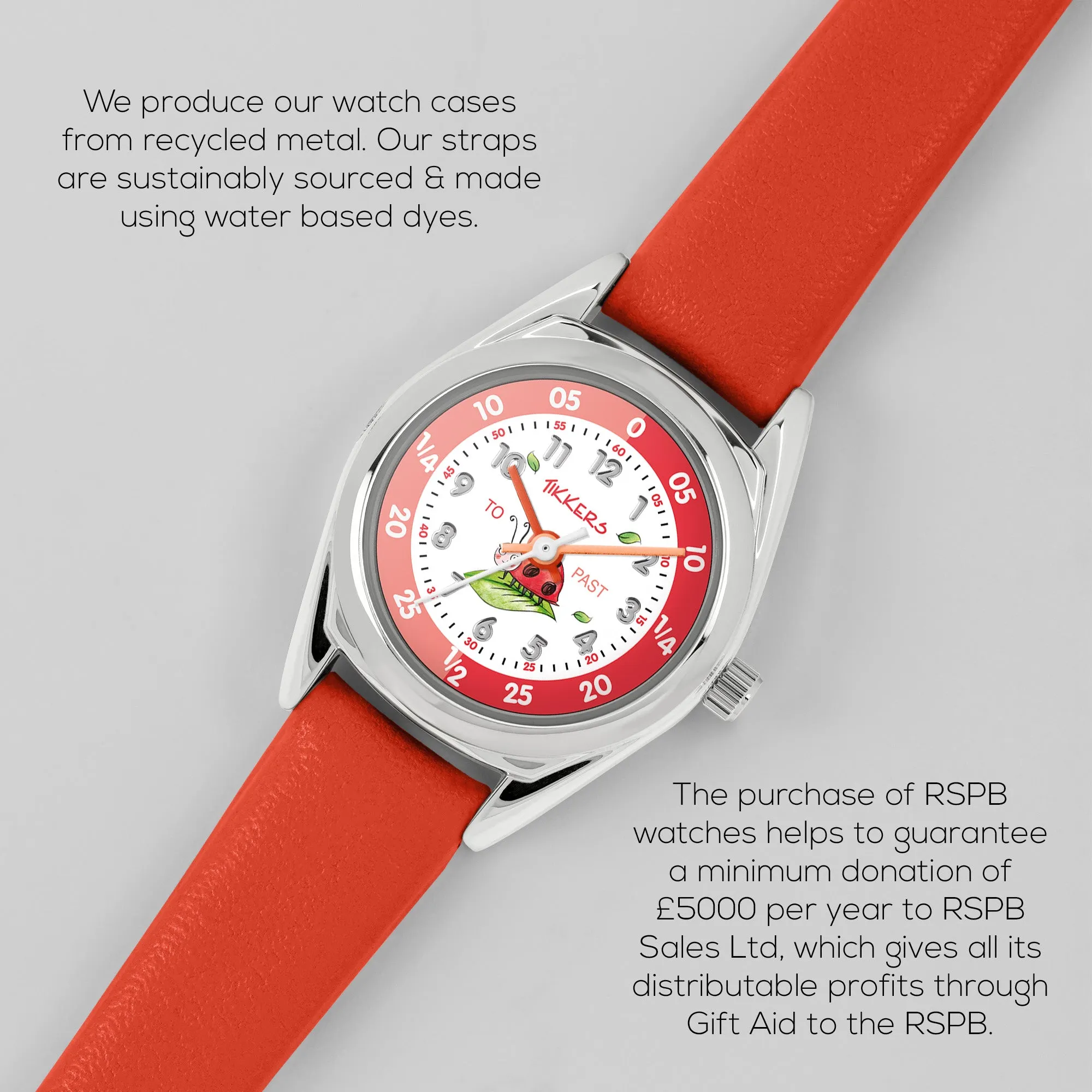 RSPB x Tikkers Ladybird Red Strap Kids Time Teacher Watch