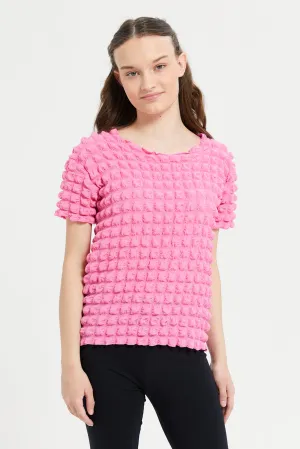 Senior Girls Fuchsia Crinkled Top