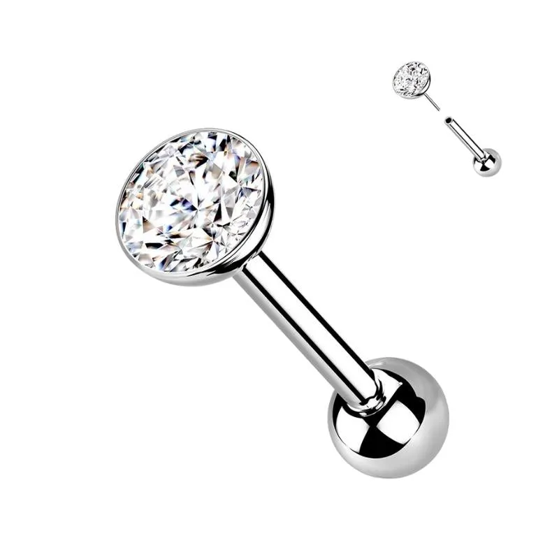 Single Titanium CZ Ball Barbell Cartilage Hypoallergenic Stud