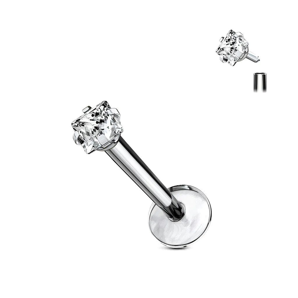 Single Titanium Square Prong-Set CZ Cartilage Hypoallergenic Stud