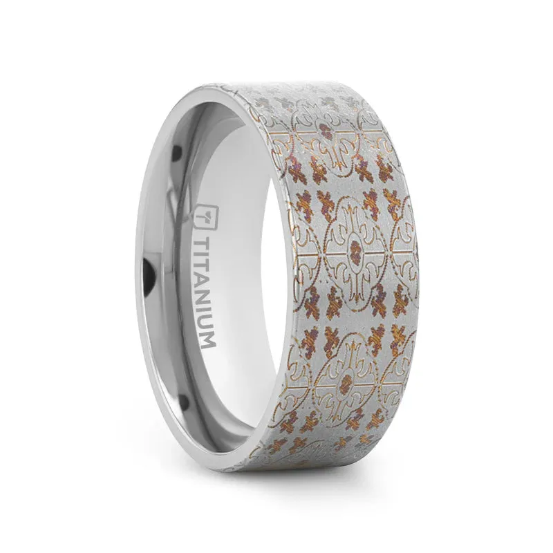 Thorsten Haven Titanium Flat Profile Wedding Band w/ Engraved Cross Pattern (8mm) H0623-SPTI