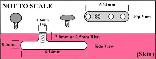 Tilum 14g Titanium Dermal Anchor with 4mm Rise and 3-Hole Base - Price Per 1