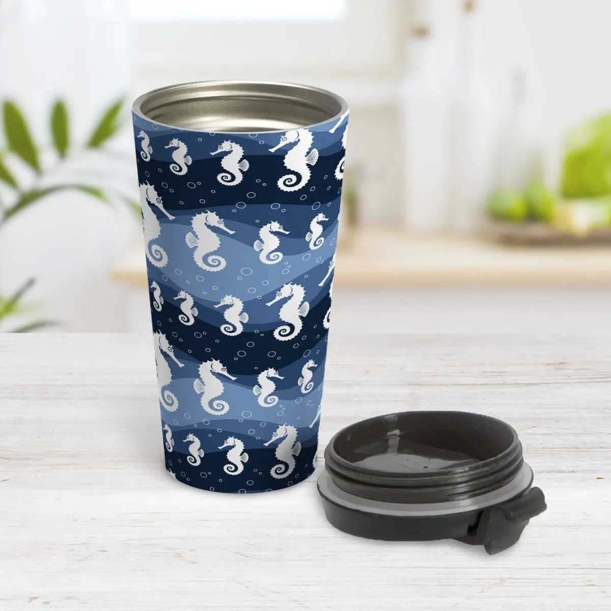 Wavy Blue Seahorse Travel Mug