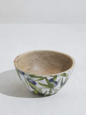 Westside Home Olive Green Foliage Printed Wooden Bowl-Small