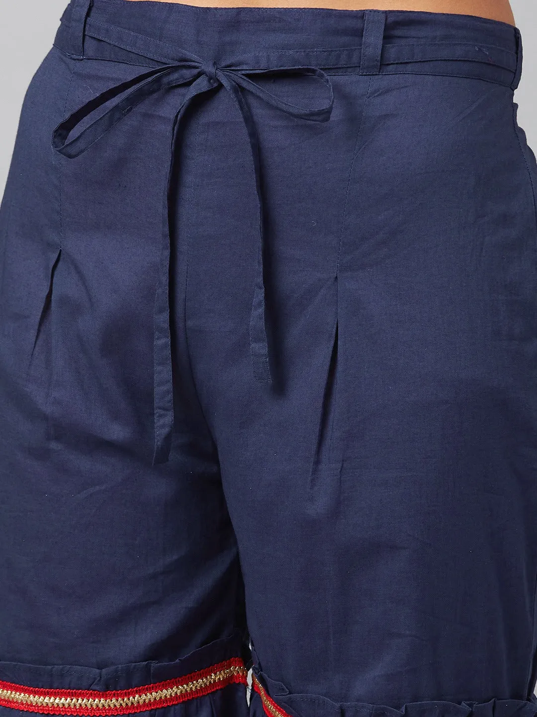 Women Navy Blue Solid Kurta