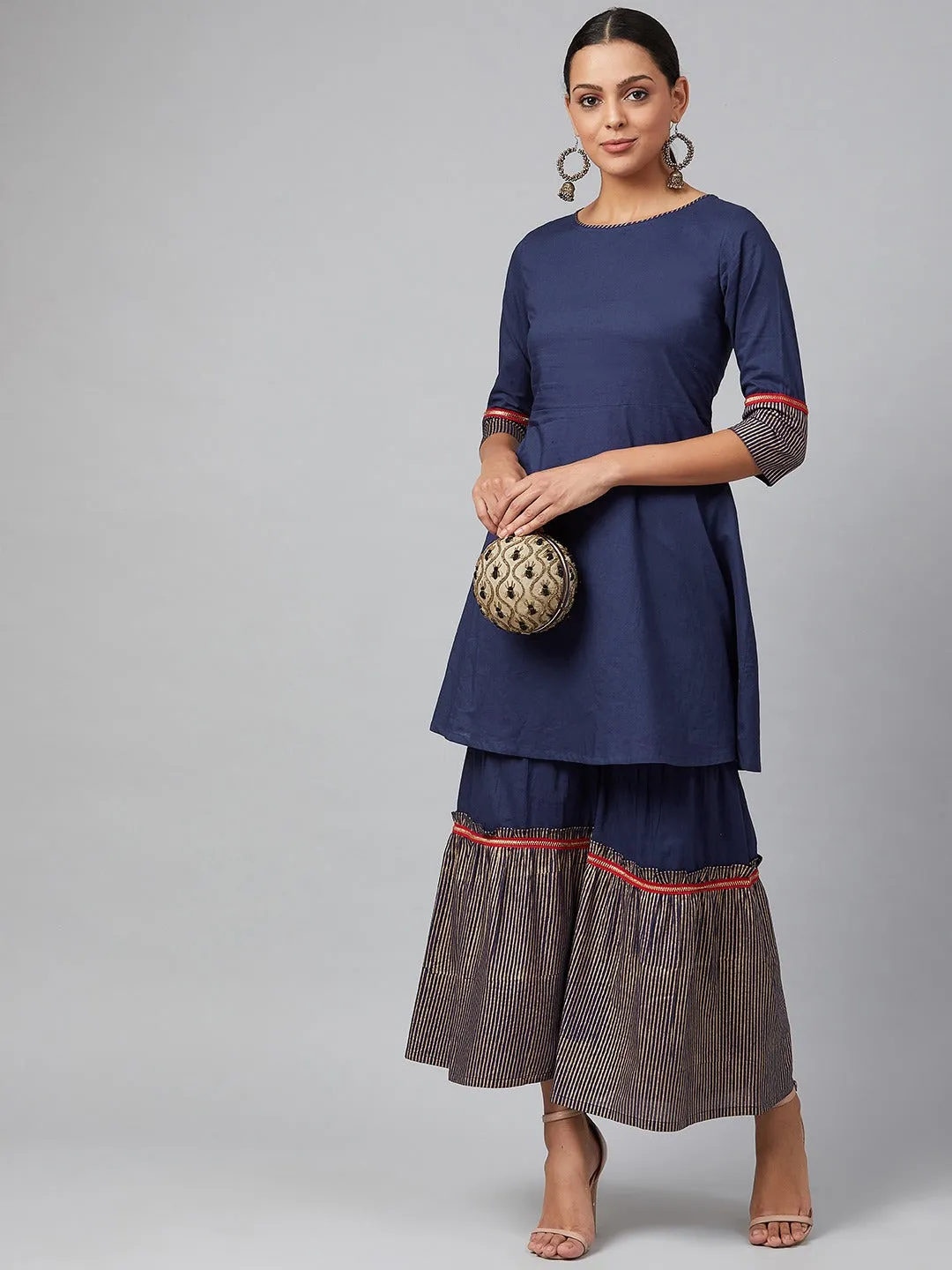 Women Navy Blue Solid Kurta